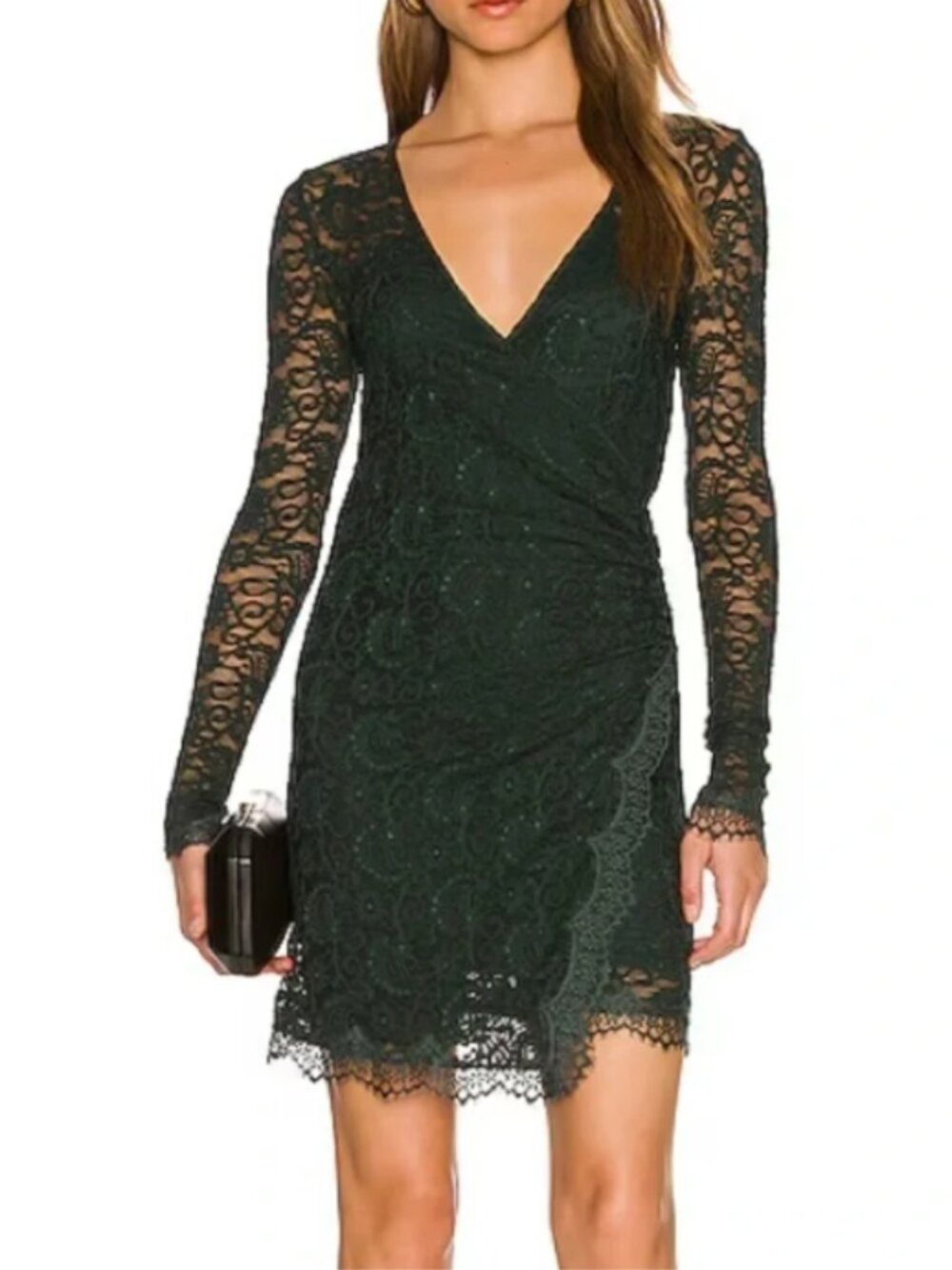 Free People Pearl Lace Mini Dress in Deepest Spruce Green L